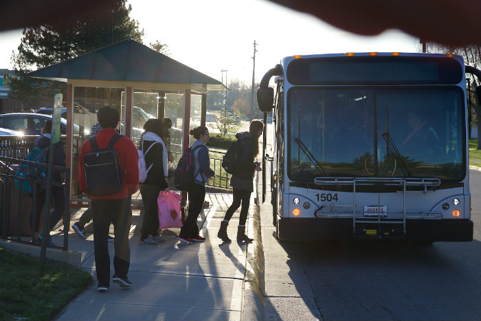 Students getting on BCRTA bus