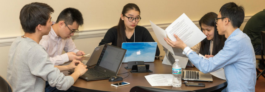 International Students working together on a project