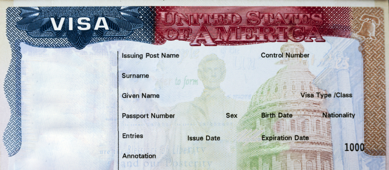 A U.S. visa with blank fields