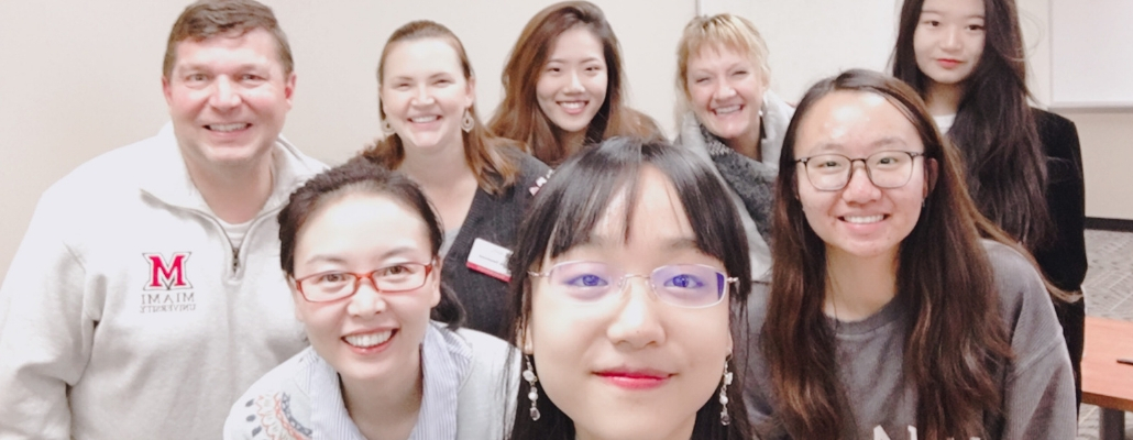 group selfie of students, teacher, and staff and faculty who were involved in the Conversational Chinese class during fall semester of 2018