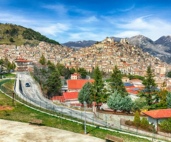 Panoramic view of Morano Calabro. One of the most beautiful villages (medieval borgo) in Calabria. Italy.