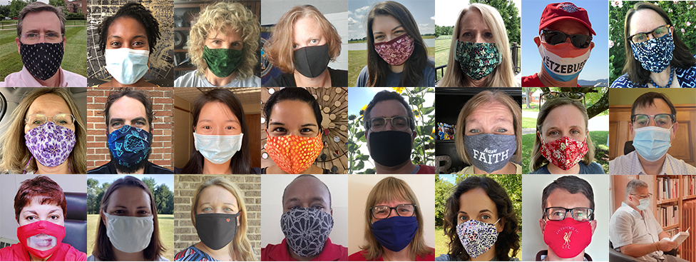 Collage of Global Initiatives staff wearing face coverings
