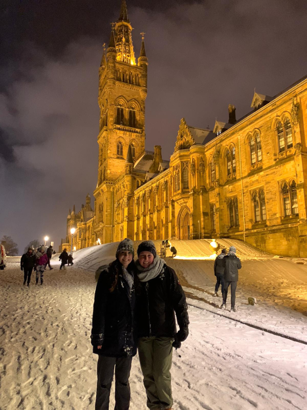 Savanna and friend on a snowy street