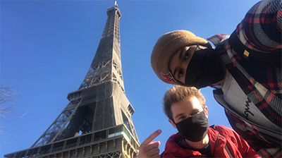 Kyle and friend at the Eiffel Tower