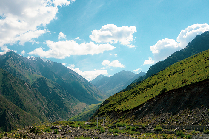View of hills and mountains in Kyrgyzstan