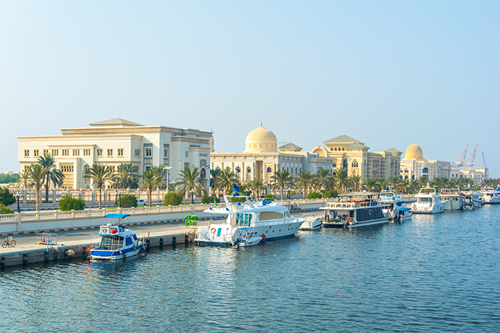Waterfront and buildings in Sharjah, United Arab Emirates