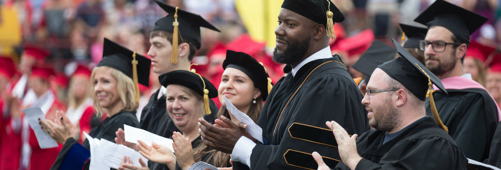  Line of doctoral degree candidates at May commencement