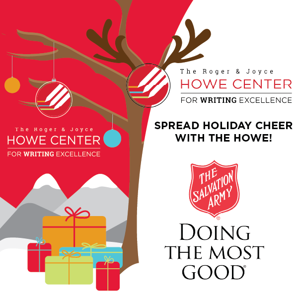 The Howe Logo as a Christmas ornament encouraging people to donate to help HCWE support children during the holidays.  Text: Spread Holiday Cheer with the Howe!