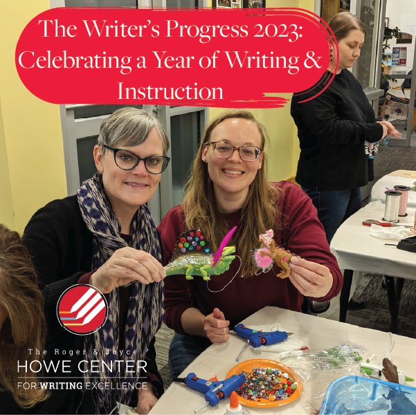 The Writer's Progress is an annual event hosted by the HCWE for all attendees of workshops and events. Pictured here are director Elizabeth Wardle and assistant director of HWAC Mandy Olejnik with the prizes for the event.