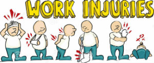 work injuries, cartoons of injured people