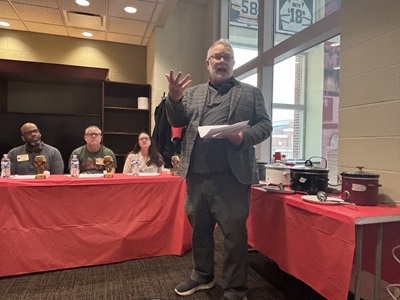 Tim Jones emceeing the event