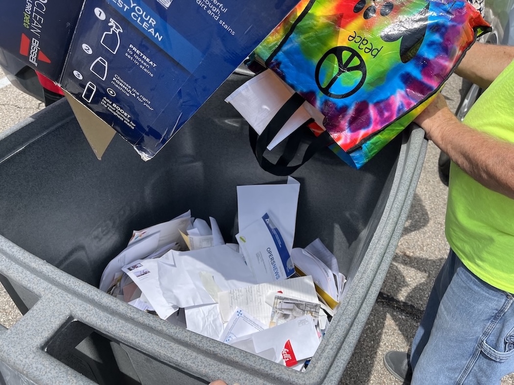 Paper in a bin getting ready to be shredded at ShredFest 2024.