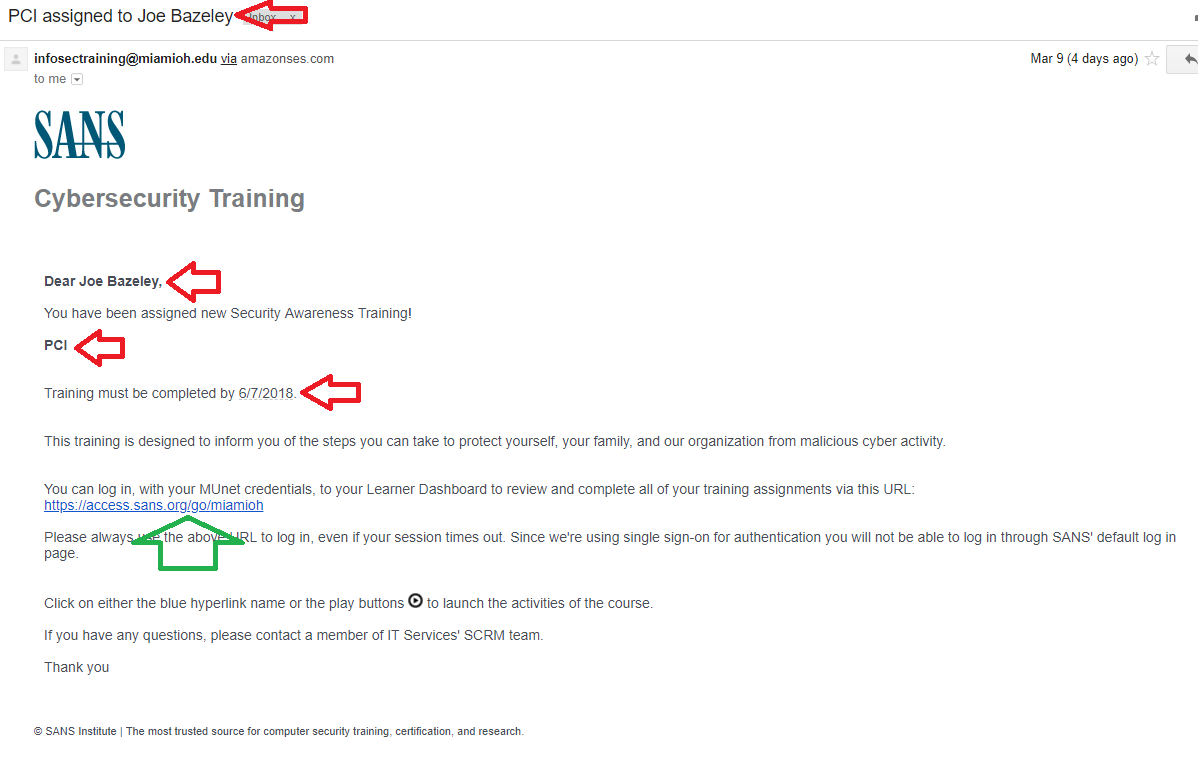 Security Training Email