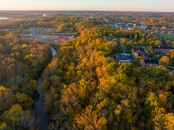 aerial view of four mile creek and marcum woods