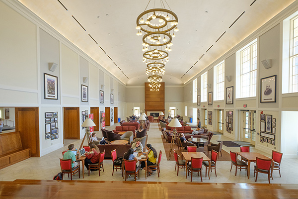 Students gather at tables in the spacious Armstrong Student Center.