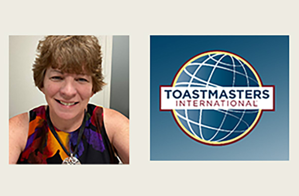 Margo headshot and Toastmasters logo