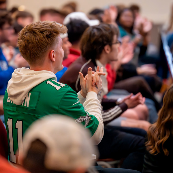 Several people in the audience at the Armstrong Student Center sported Brown's No. 11 jersey (photo by Ellie Reynolds).