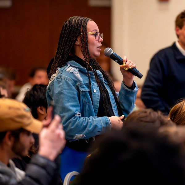 McKenzie Carter, a first-year student with a double major in Organizational Leadership and Spanish and a minor in Business, told Brown that he lifted her spirits with his message (photo by Ellie Reynolds).
