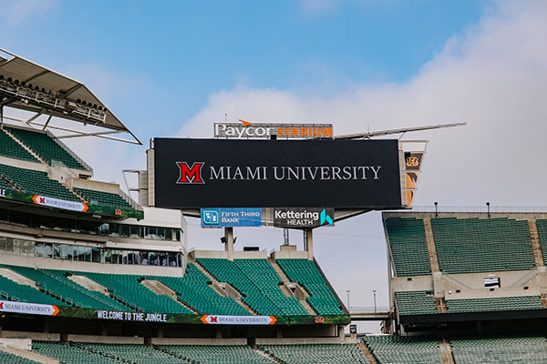 Miami University logo on scoreboard at Paycor Stadium