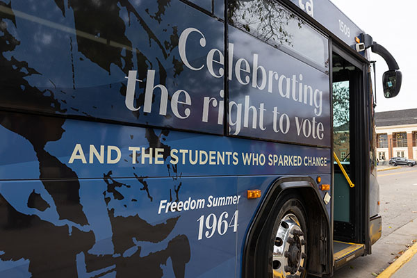 The new bus wrap featuring Freedom Summer and the Western College for Women