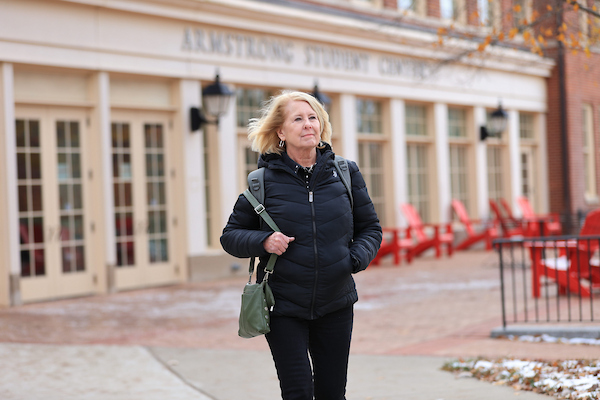 Debbie Brown walks near the Armstrong Student Center on Miami's campus.