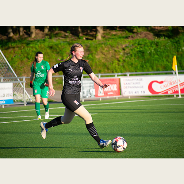 Lauren Skelly playing soccer. “I had the honor of playing football (soccer) for FC Differdange, the professional women's team where I lived,” Skelly said of her time studying abroad at Miami University’s John E. Dolibois European Center in Luxembourg in spring 2024.