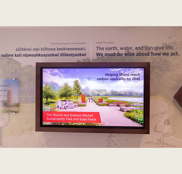 sustainability wall in Armstrong Center 