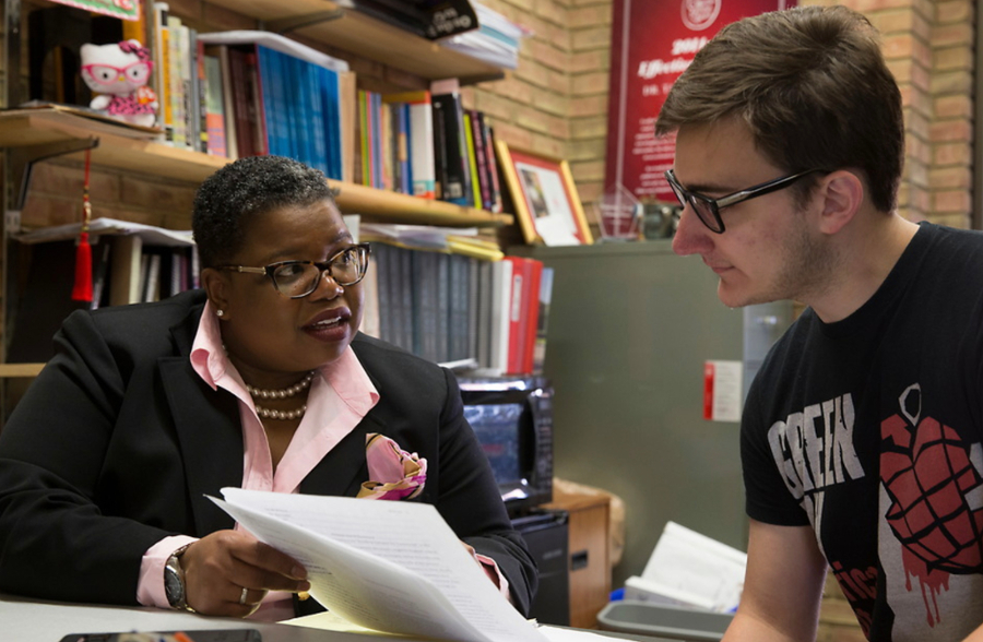 tammy kernodle and a student in her office