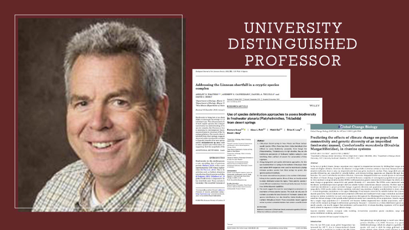 University Distinguished Professor Dr. David J. Berg with screenshots of his publications