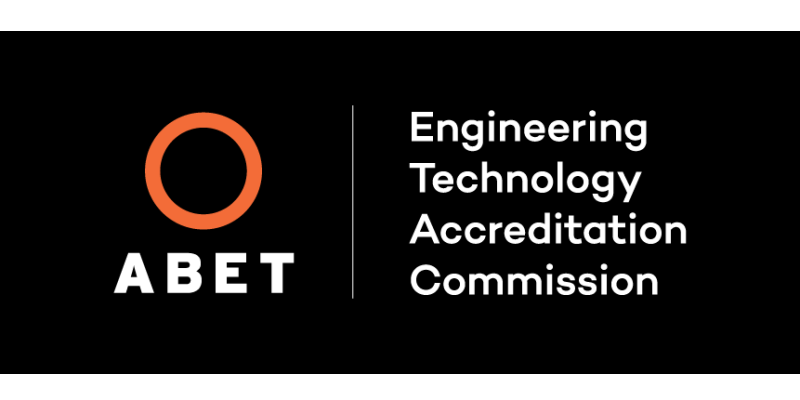 The ABET logo and the words Engineering Technology Accreditation Commission overlaying a black background
