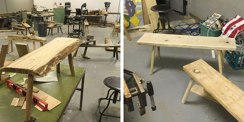  2 benches that were made during woodworking. 
