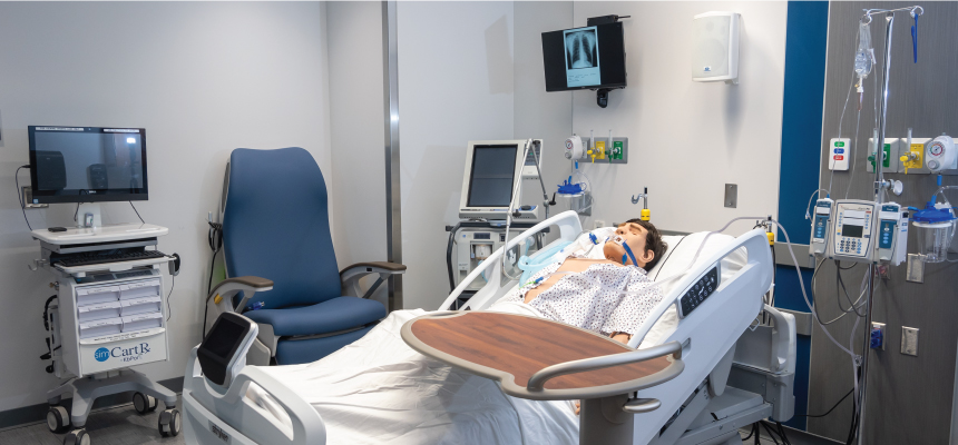  Simulation room with equipment and manikin.