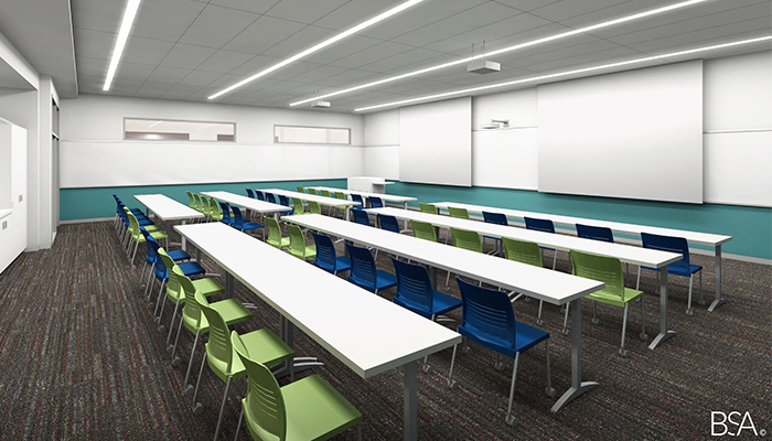 3D rendering of the new classroom in University Hall.