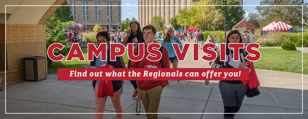 Campus Visits Find out what the Regionals can offer you! Image of students walking underneath the archway at the Hamilton Campus.