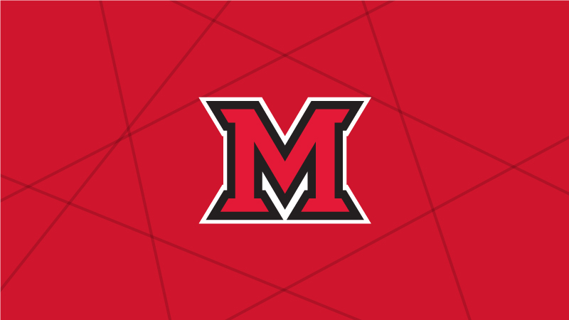 Miami University Bevel M with a red background.