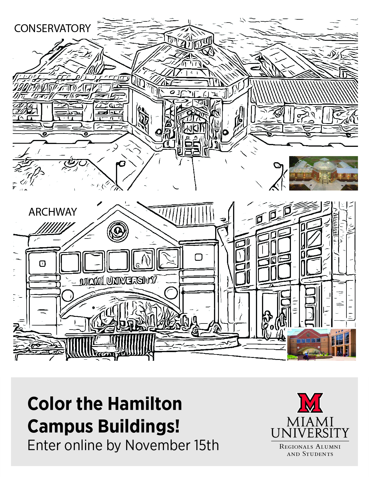 Miami University Hamilton campus Conservatory and Wilks Conference Center buildings.