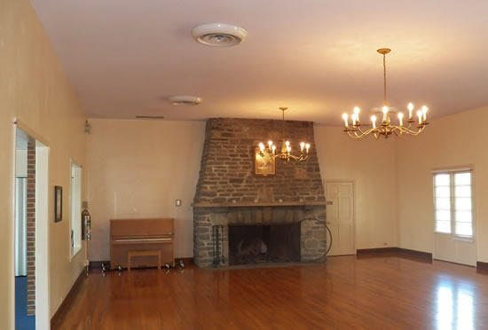 Verity Lodge interior, showing fireplace