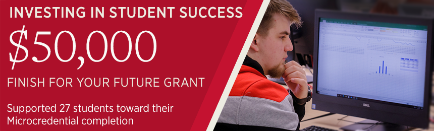  Investing in student success. $50,000 Finish For Your Future Grant supported 27 students toward their Microcredential completion.
