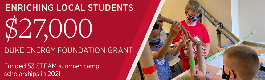  Enriching local students. $27,000 Duke Energy Foundation Grant funded 53 STEAM summer camp scholarships in 2021