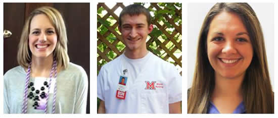 From left to right: Miami University nursing students Leah Baker, Evan Hingsbergen and Natalya Pelz
