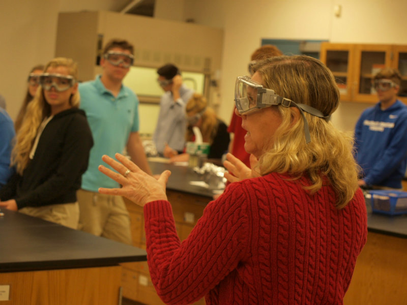 Janet Marshall Chemistry Professor teaching Cincinnati Christian High School students about Forensic science