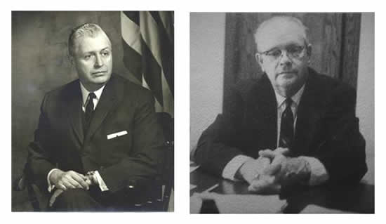 Photo 1: John D. Millett was president of Miami from 1953-1964 and led the efforts to extend Miami course and degree offerings to communities in the region. Photo 2: For 32 years Herman Lawrence was teacher and principal at the old Middletown High School building, and served as the local coordinator of Miami's academic center in Middletown before the Middletown Campus opened. 