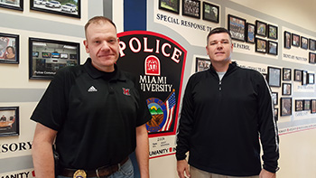 Pictured from left to right: Miami University Regionals’ first master’s degree students are Lt. Jim Bechtolt and Capt. Stephen Van Winkle.