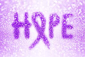 Hope written in purple with a purple ribbon in place of the ribbon 