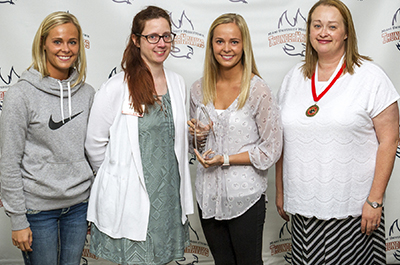 From left to right: Student writer Erika Nisbet, Ruth Orth, 2016 Darbyshire Award winner Rachel Nisbet and 2015 Darbyshire Award recipient and 2016 President's Distinguished Service Award winner Debi Ellenburg.