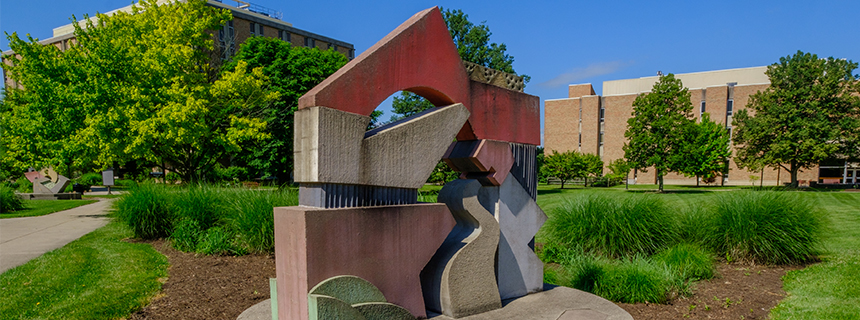 Miami Hamilton sculpture located in the Quad. 