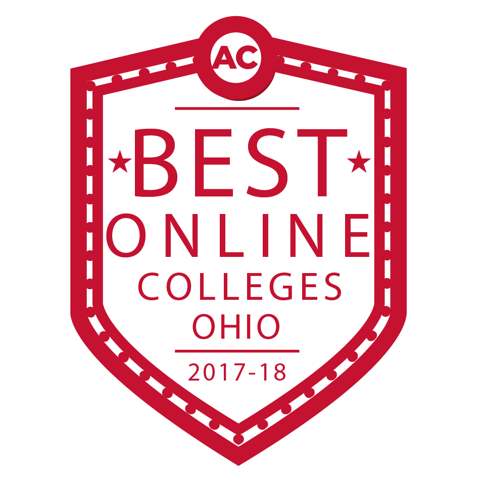 Red and white badge that states Best Online College 2017-2018