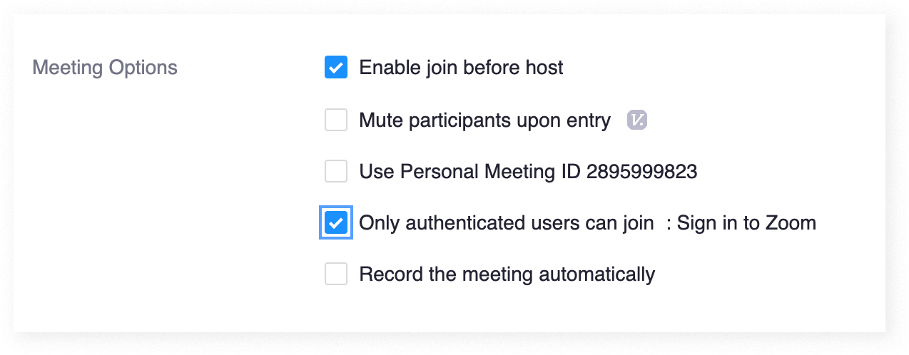 Options for creating a Zoom meeting