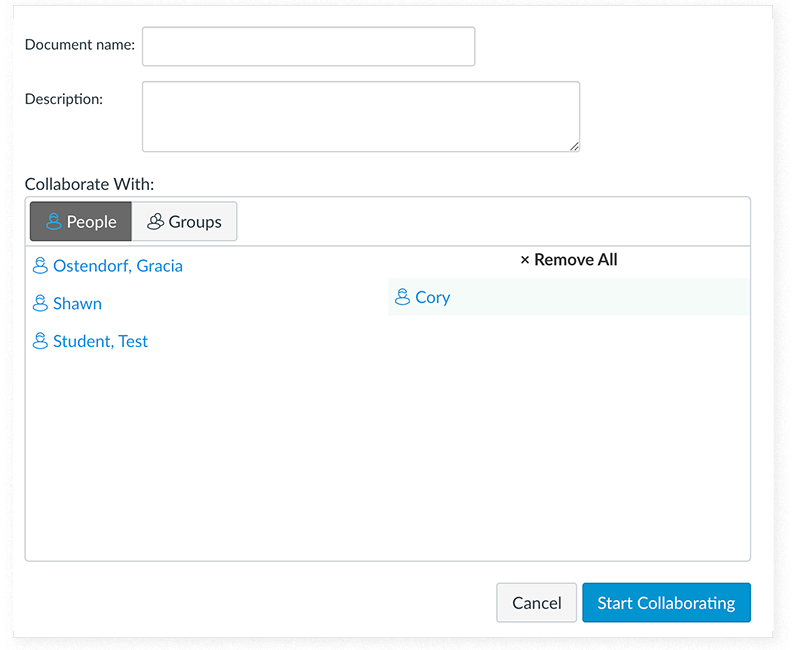 Adding collaborators on the Collaborations page in Canvas