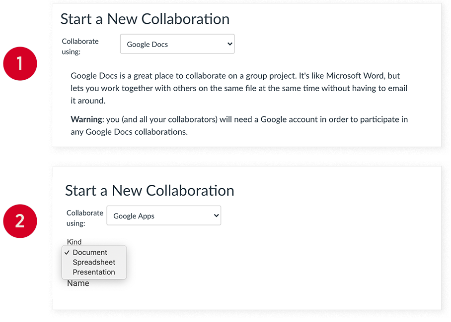 Options for starting a new Google Drive collaboration